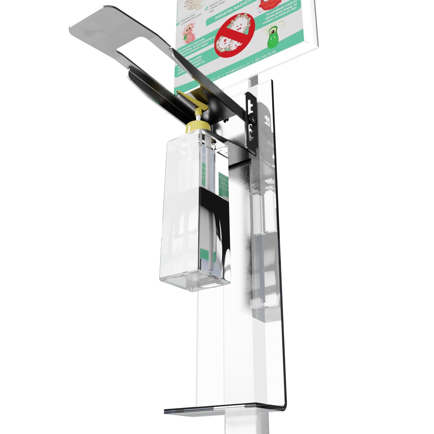 Komolčnik za namestitev poljubne steklenice razkužila